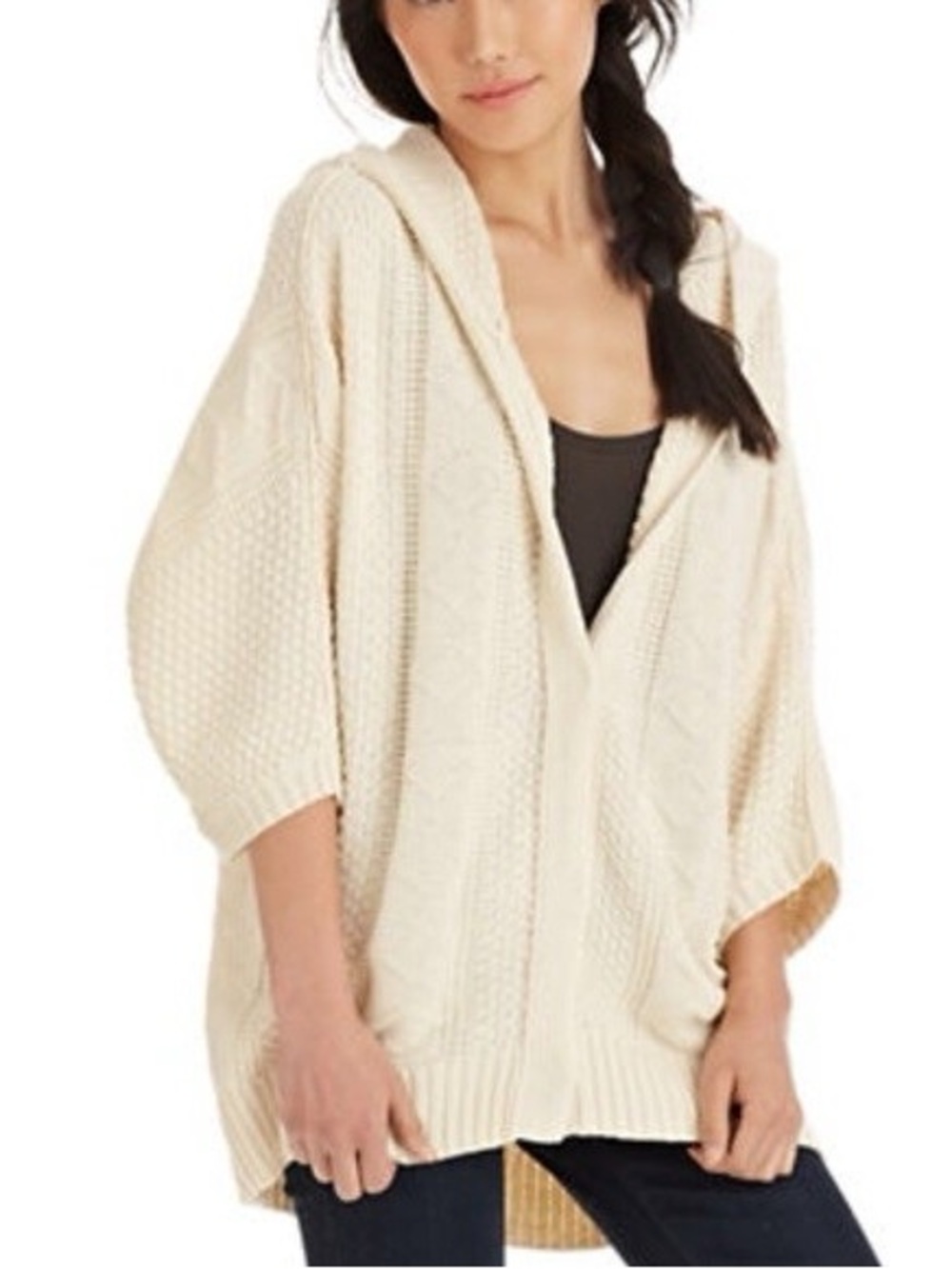 Free People Ivory short sleeve sweater with hood size small
